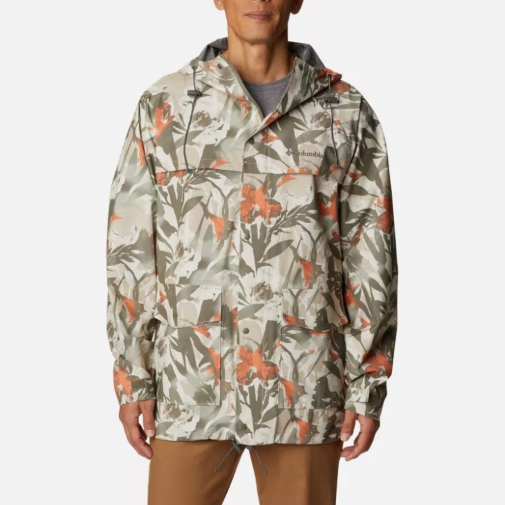 NEW Mens Columbia Green and Orange Raincoat Lightweight Hooded Jacket XL